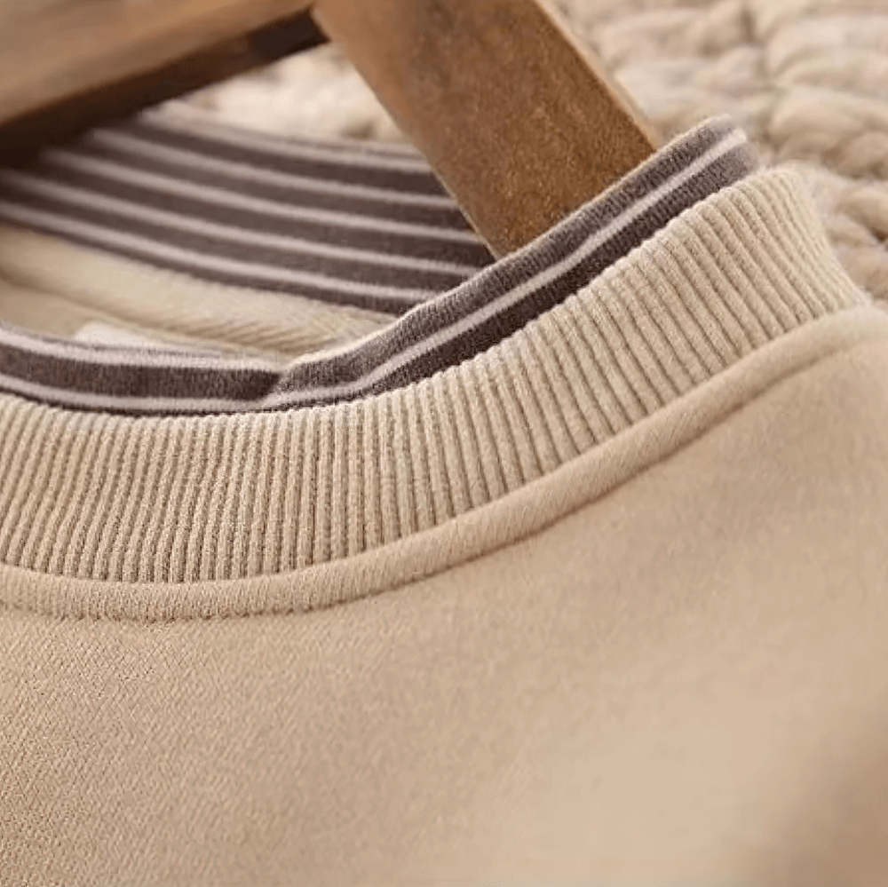 Zoom view of crew neck design on Casual Fleece Sweatshirt with Letter Print - SF3533 showcasing ribbed collar detail for boys and girls.