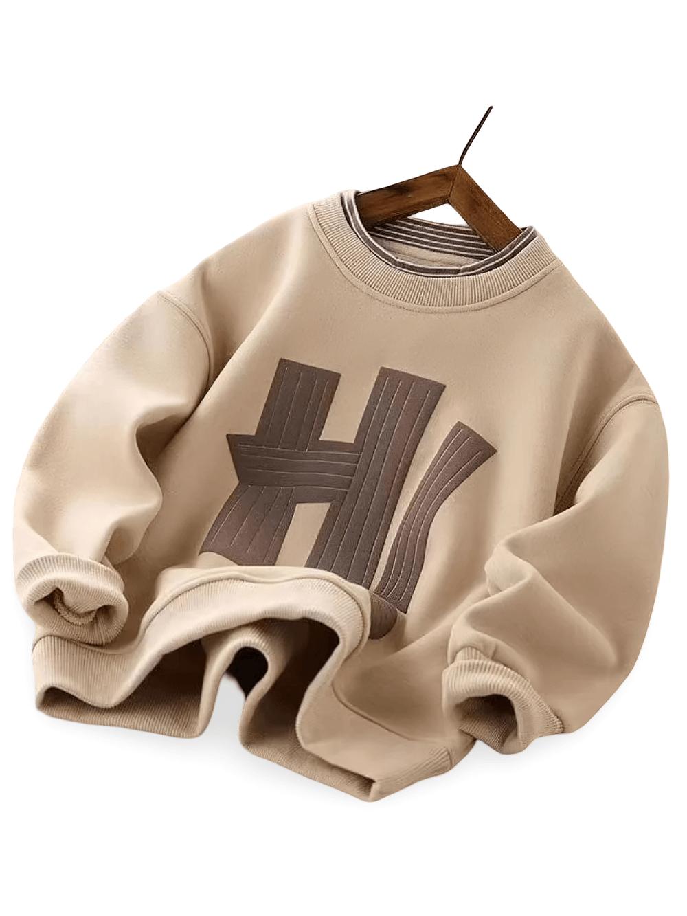 Casual Fleece Sweatshirt with Letter Print - SF3533, kids' crew neck pullover with bold 'H!' graphic, ideal for school or playtime.