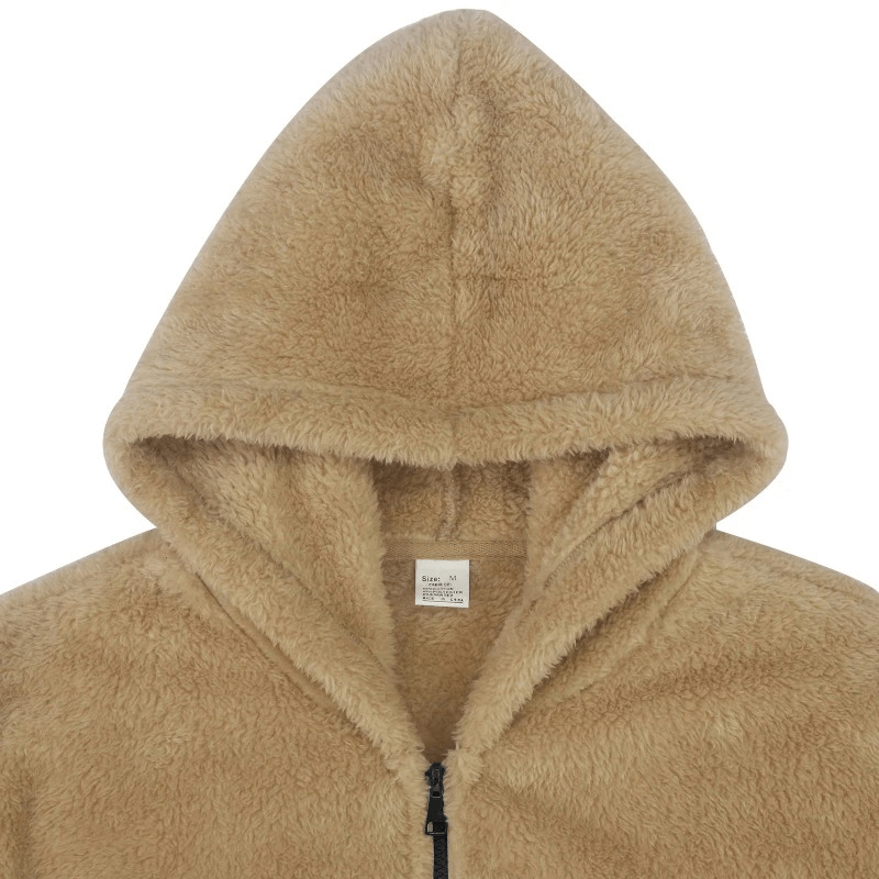 Men's Casual Fleece Zip-up Hooded Jacket in Beige - SF1897