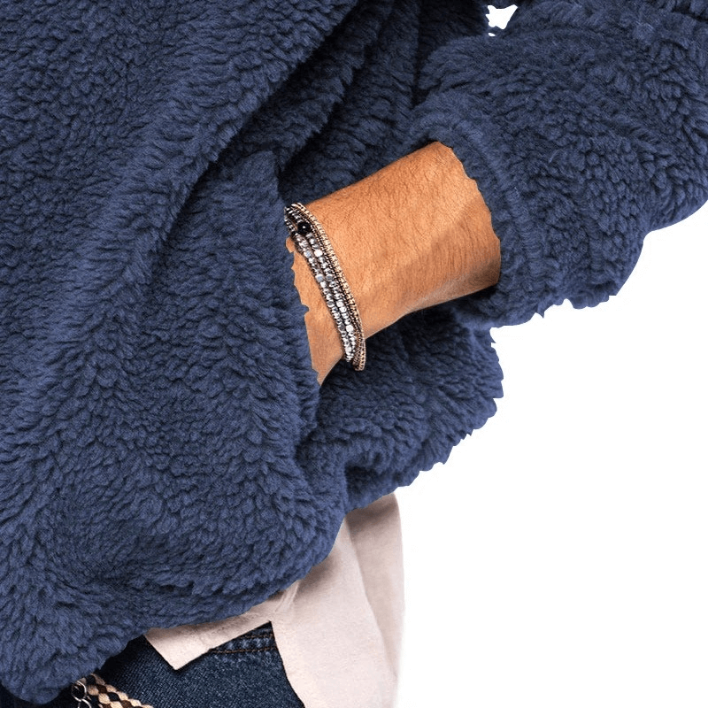 Men's casual fleece zip-up hooded jacket SF1897 in navy blue, featuring soft cotton-polyester fabric with a stylish bracelet accessory.