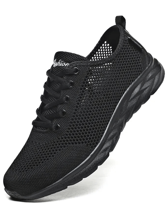 Casual black lace-up non-slip mesh moccasins with airy design and EVA insole, perfect for comfortable everyday wear.