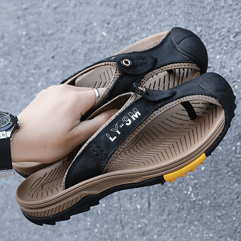Casual Men's Genuine Leather Anti-slip Flip Flops - SF1068