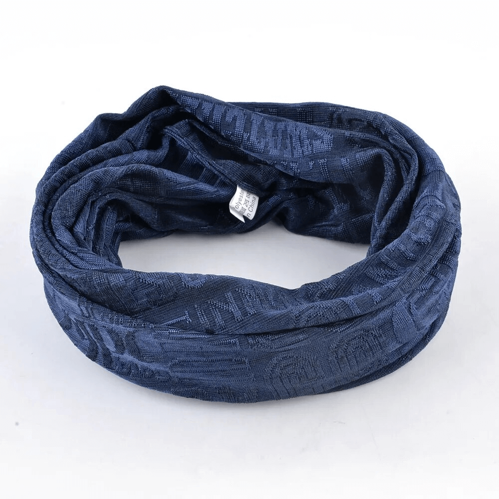 Navy blue casual scarf-hat with knitted letter and flower pattern, unisex design, cotton blend, perfect for outdoor style - SF1694.