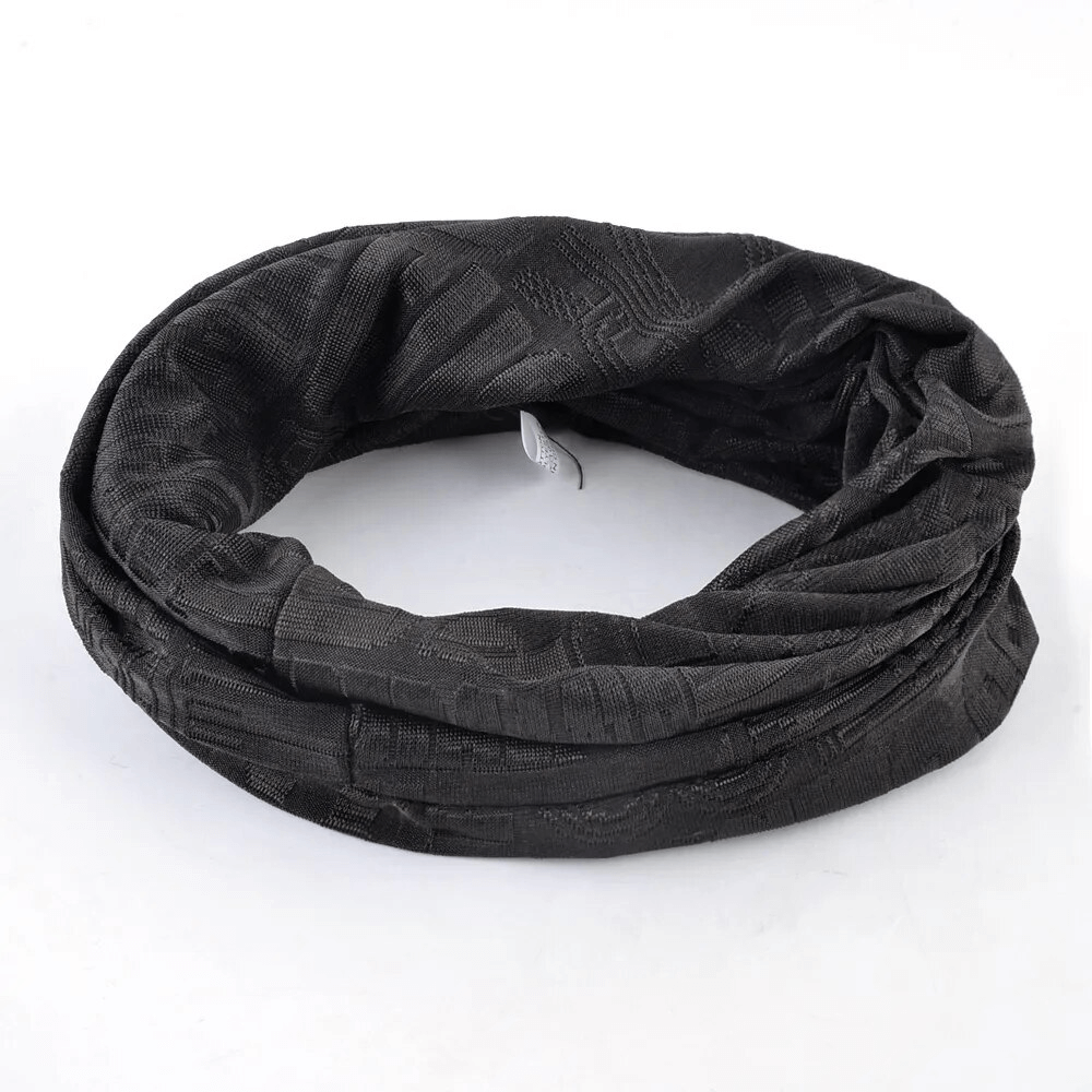 Unisex casual scarf-hat with knitted letters and flower pattern in black, perfect for outdoor activities, made of cotton and polyester.