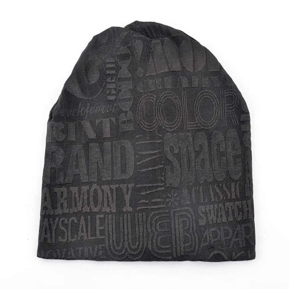 Unisex casual scarf-hat with knitted letters and flower pattern, made from cotton and polyester for outdoor activities, SF1694.