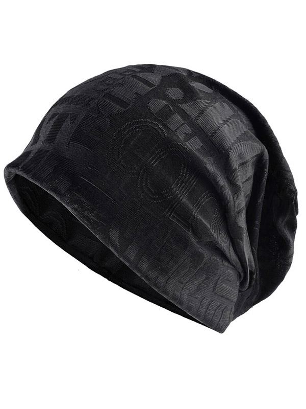 Casual unisex scarf-hat with knitted letters and flower pattern in black, made of cotton and polyester for outdoor style - SF1694.