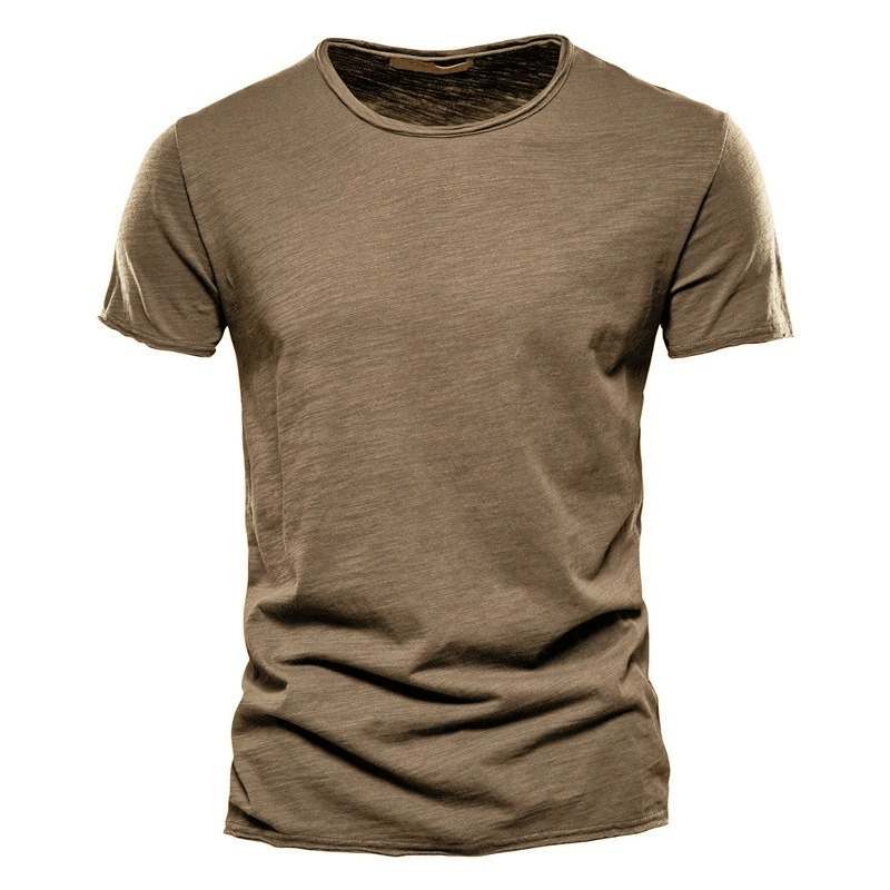 Casual Solid Color Sports Crew Neck T-Shirt SF1785 for Men in Brown, short-sleeve, 100% cotton, perfect for workouts and everyday wear