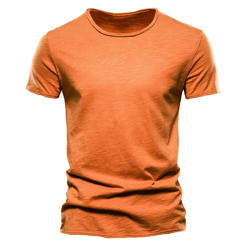 Casual solid color sports crew neck t-shirt for men in orange, perfect for workouts or daily wear, 100% cotton SF1785.