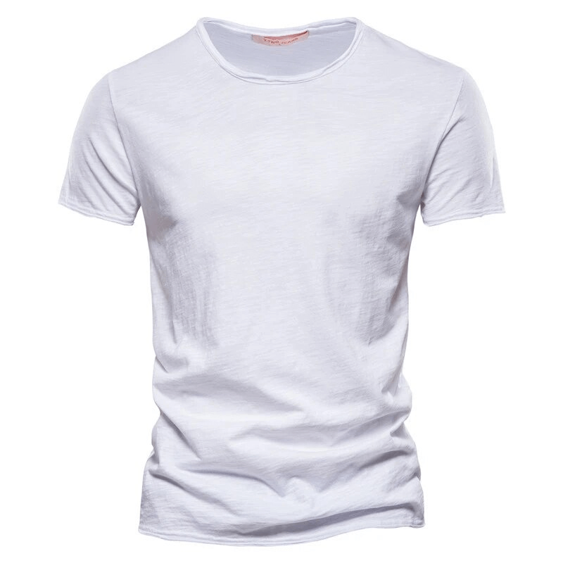 Men's casual solid color crew neck t-shirt, 100% cotton, perfect for sports or casual wear. Modern fit short sleeves, white color.