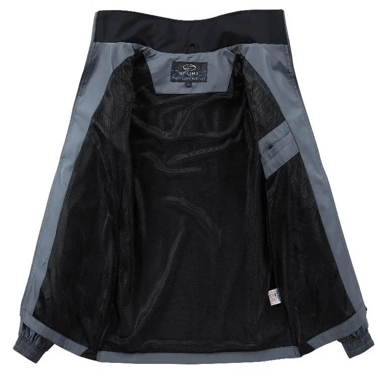 Men's casual track suit open jacket interior view with mandarin collar and zippered closure, SF2034 model, spring and autumn style