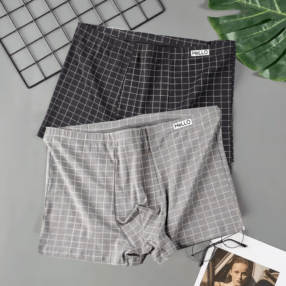 Checked Male Boxers with Everyday Stretch Fit - SF4673 in gray and black plaid patterns.