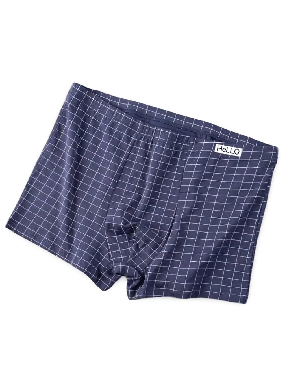 Checked Male Boxers with Everyday Stretch Fit - SF4673 in a classic navy grid pattern.