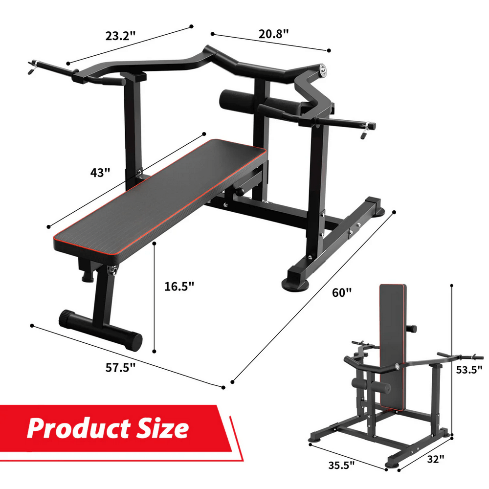 Chest Press Machine with Adjustable Bench - SF3454, featuring dimensions and adjustable settings for versatile home workouts.