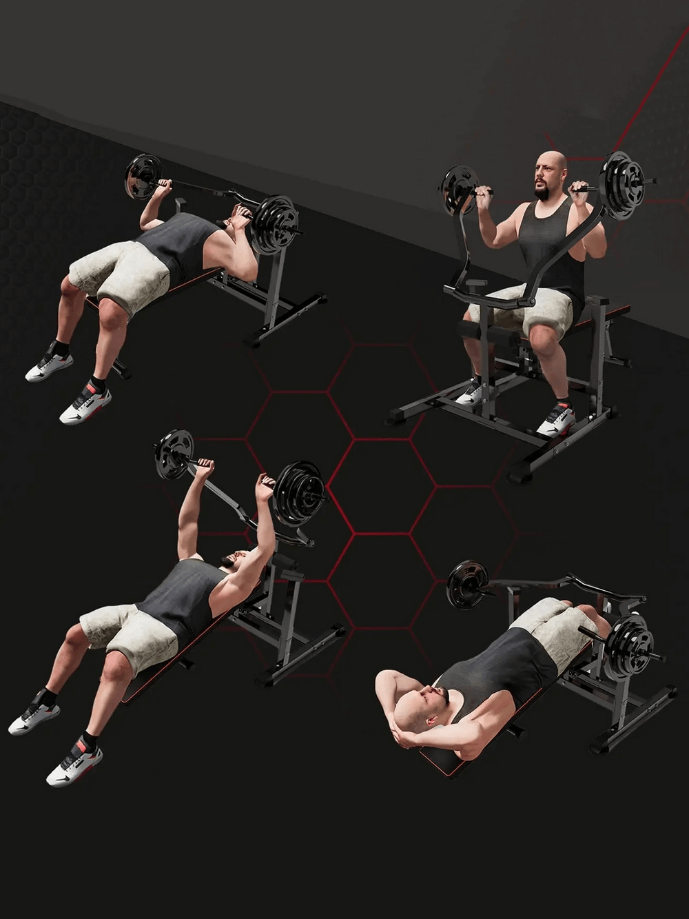 Man demonstrating workouts on Chest Press Machine with Adjustable Bench - SF3454, targeting chest, shoulders, and triceps.