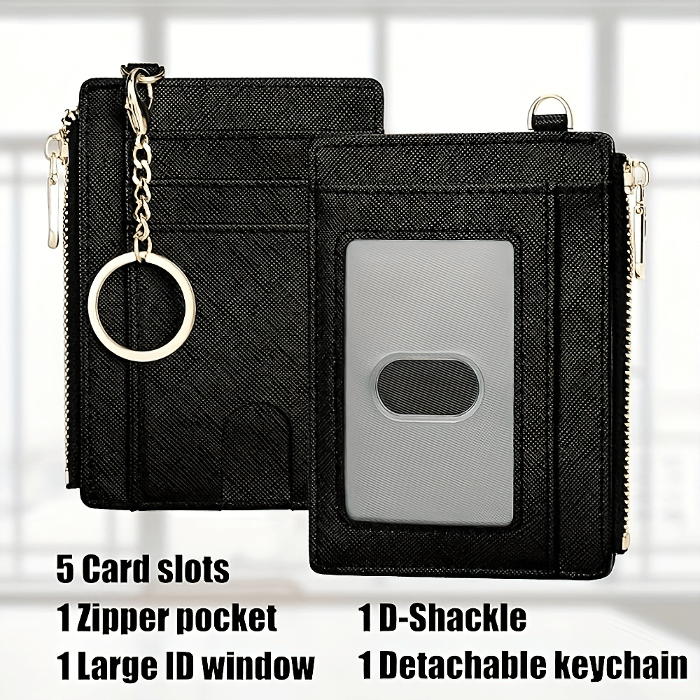 Chic Mini PU Leather Wallet SF2681 with 5 card slots, keychain, and secure zipper, perfect for gifting. Elegant and durable design.