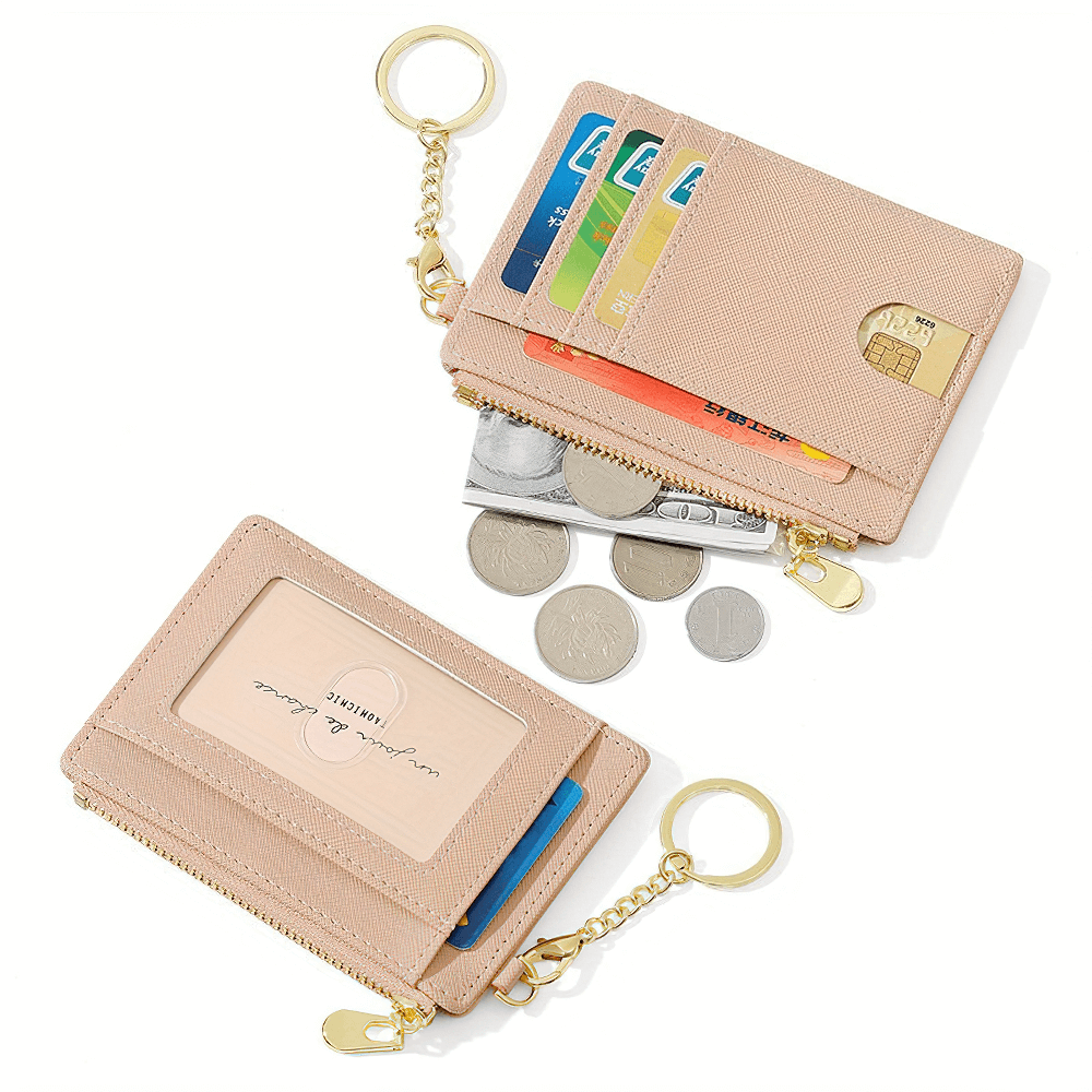 Chic Mini PU Leather Wallet with Card Slots, Keychain, and Zipper, SF2681. Compact design, perfect for organizing cards and coins.