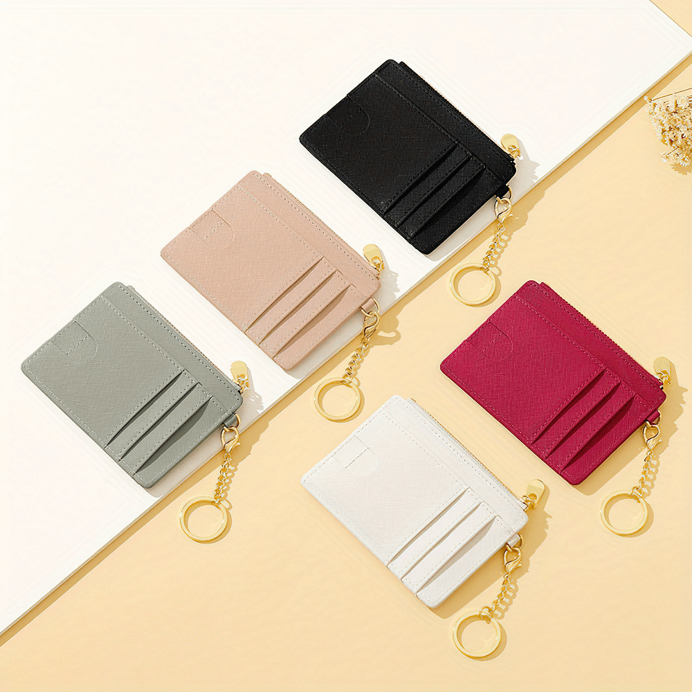 Chic Mini PU Leather Wallet with Card Slots and Keychain in Multiple Colors - Stylish, Compact, and Perfect for Everyday Use