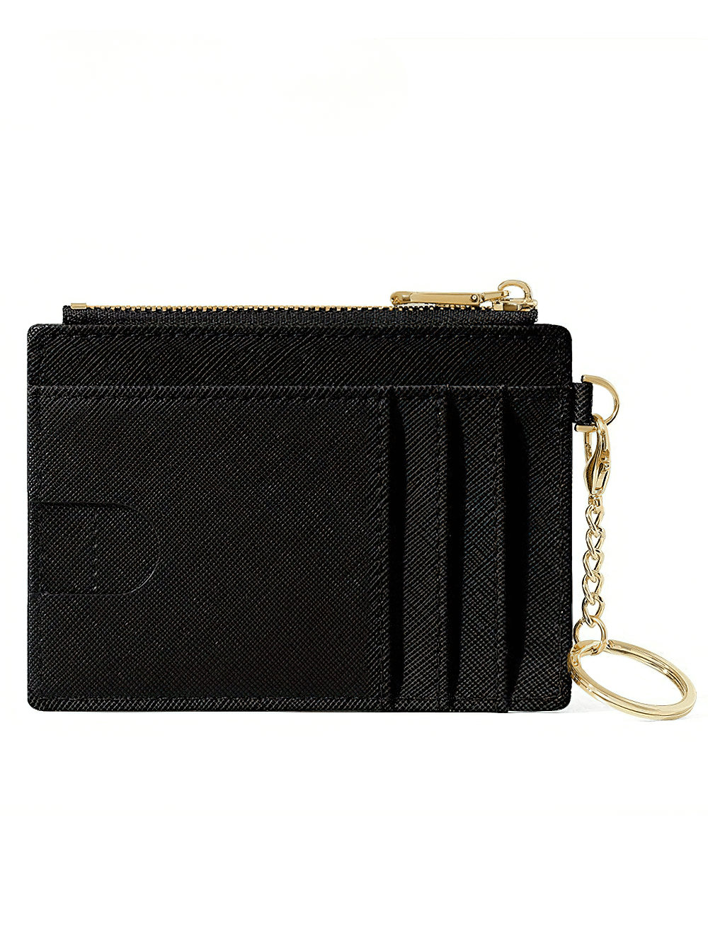 Chic black PU leather mini wallet with keychain and card slots, featuring a stylish zipper closure for secure everyday use.