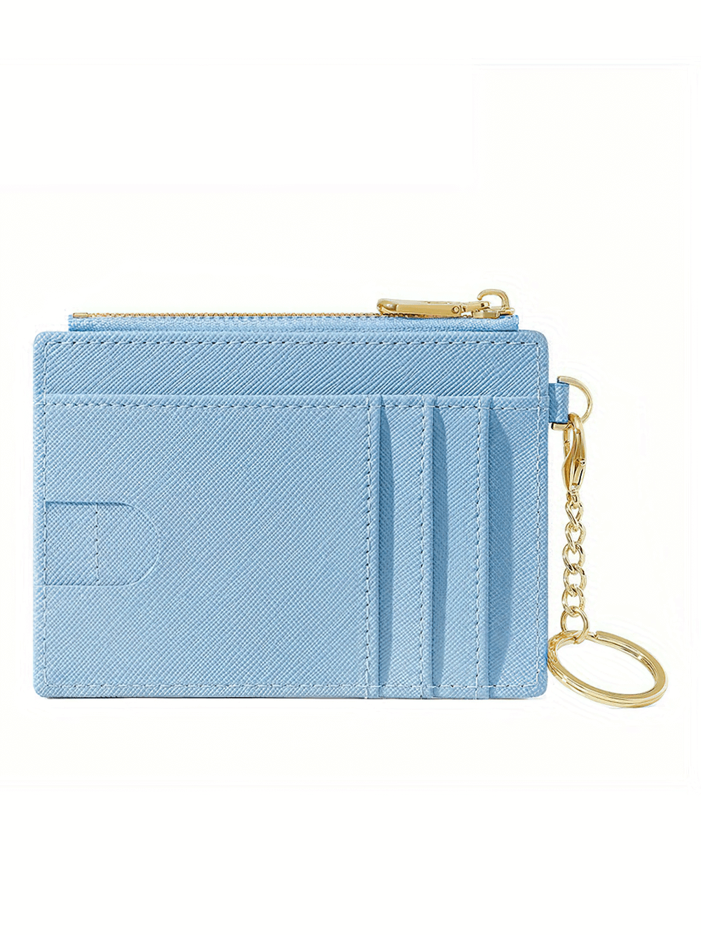 Chic blue mini PU leather wallet with card slots and keychain. Compact and stylish for everyday use, featuring a secure zipper closure.