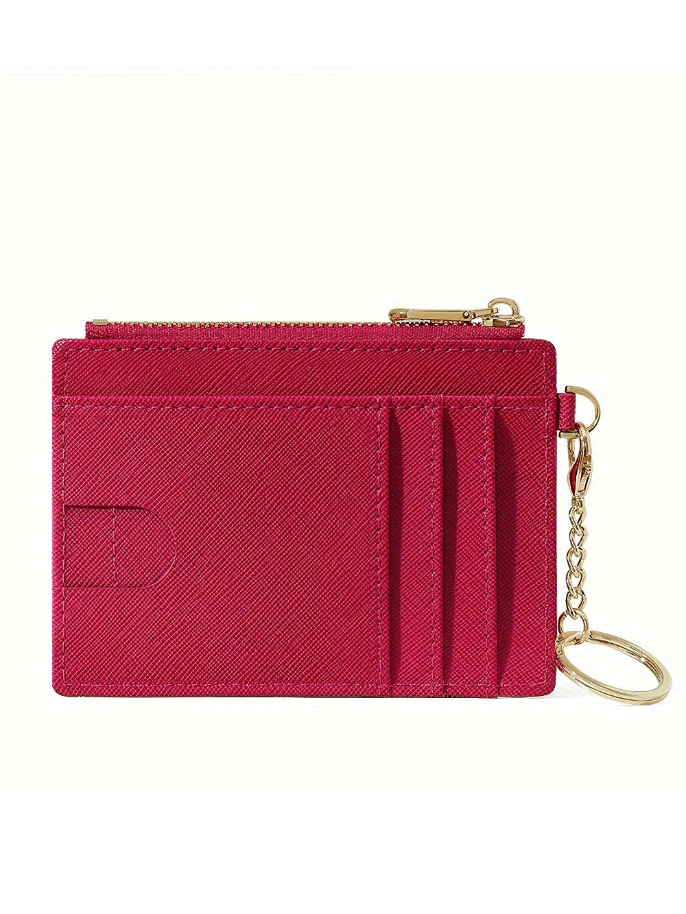 Chic mini PU leather wallet SF2681 in red with card slots, keychain, and zipper. Compact and stylish accessory for everyday use.