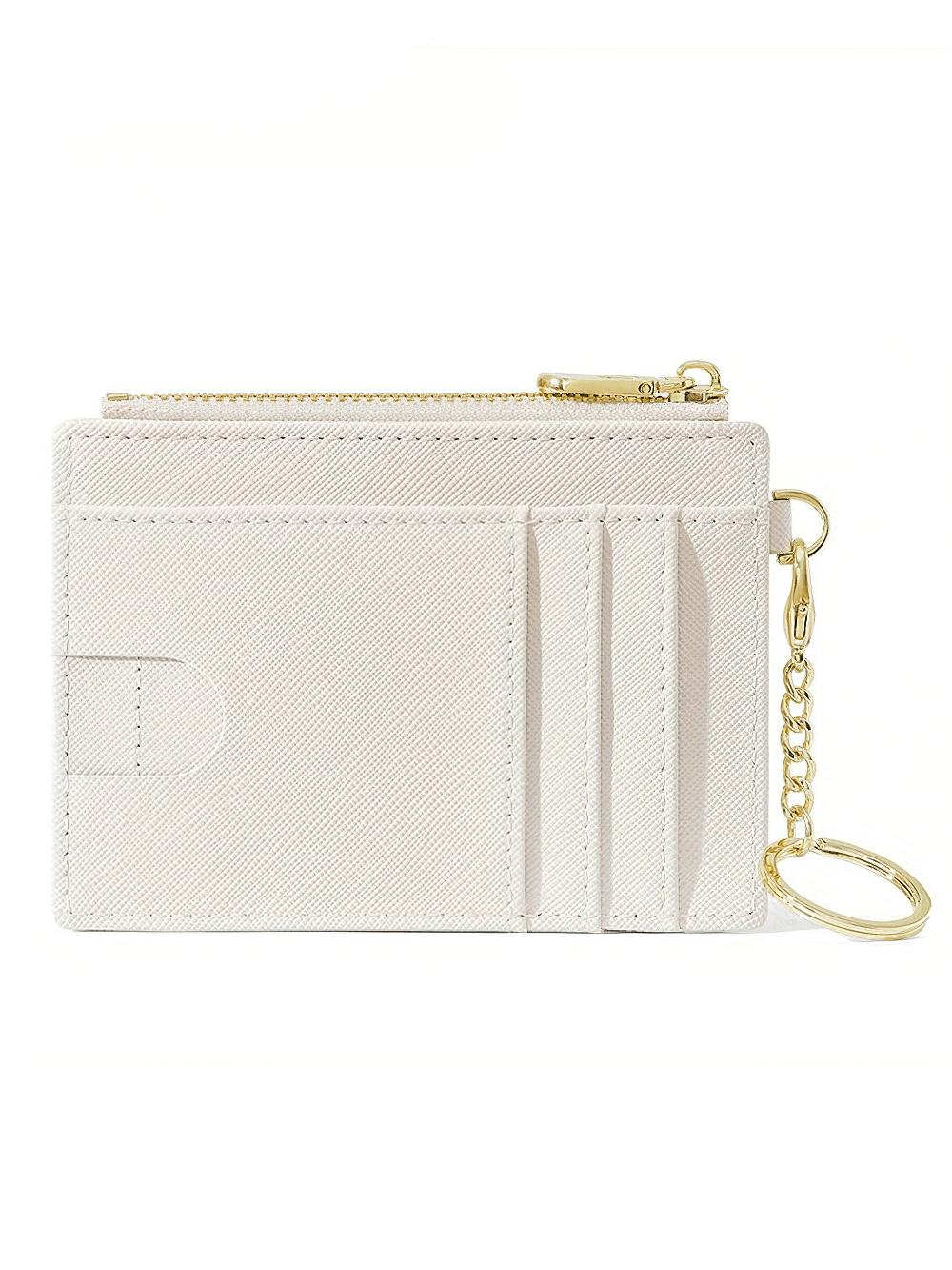 Chic Mini PU Leather Wallet in Cream with Card Slots, Keychain, and Zipper Closure - Stylish and Compact Design SF2681