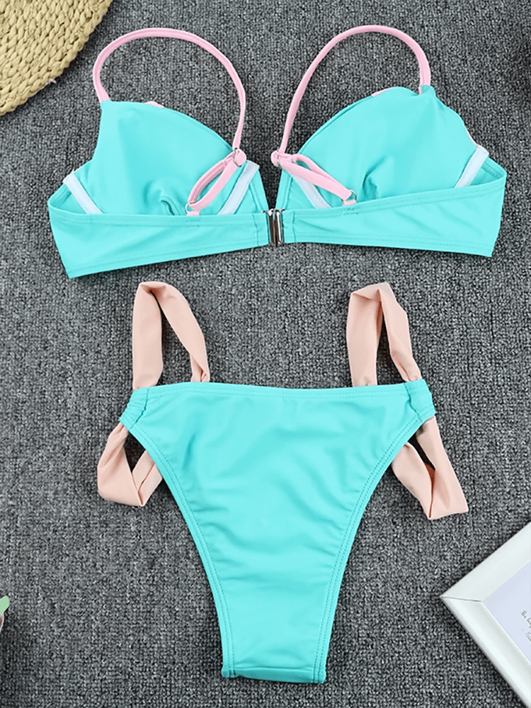Chic Two-Tone Pink and Blue Bikini Set - SF2137
