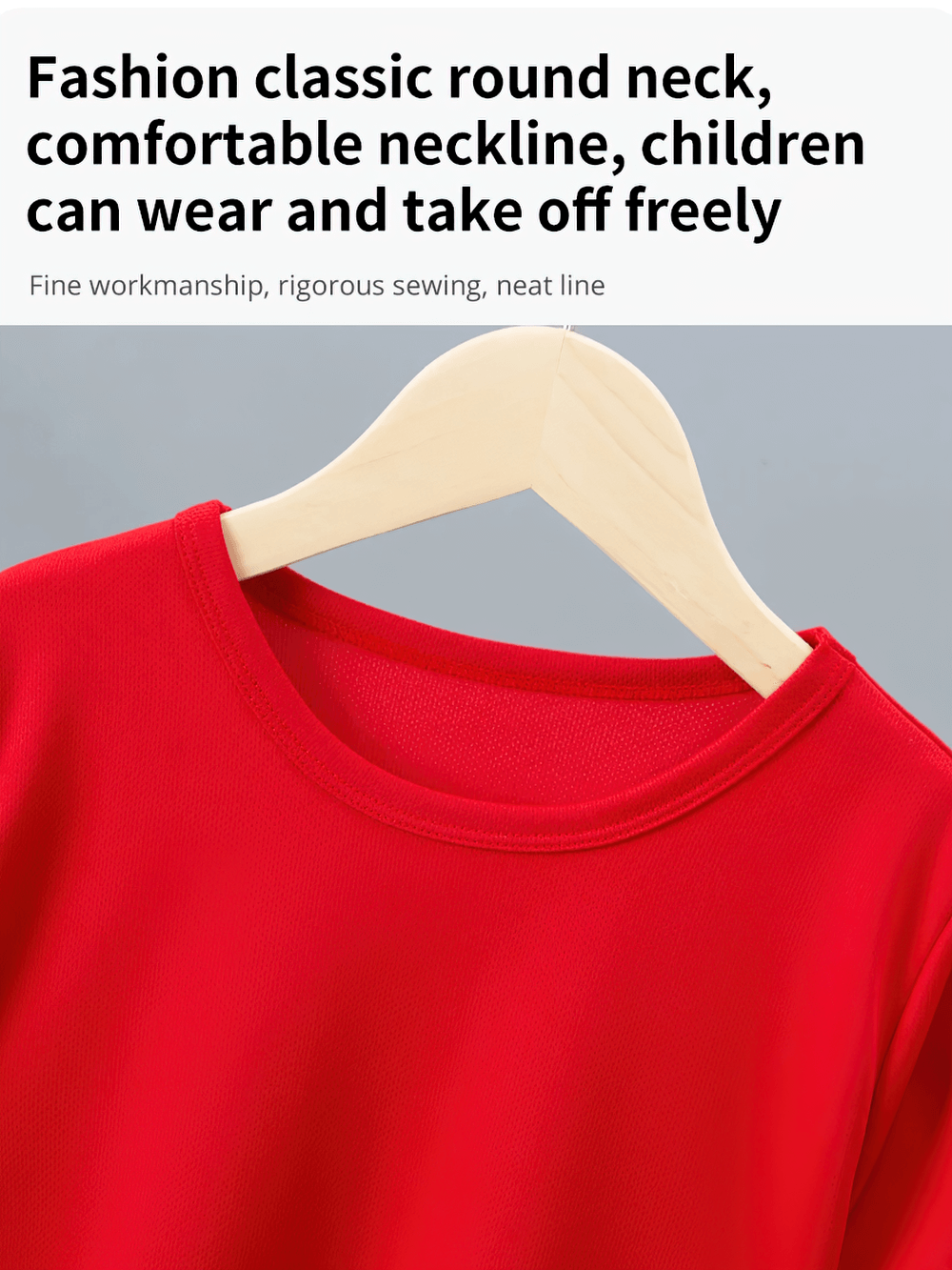 Children's Quick-drying Sports Tee with classic round neck in vibrant red, perfect for active kids' comfort and easy wear.