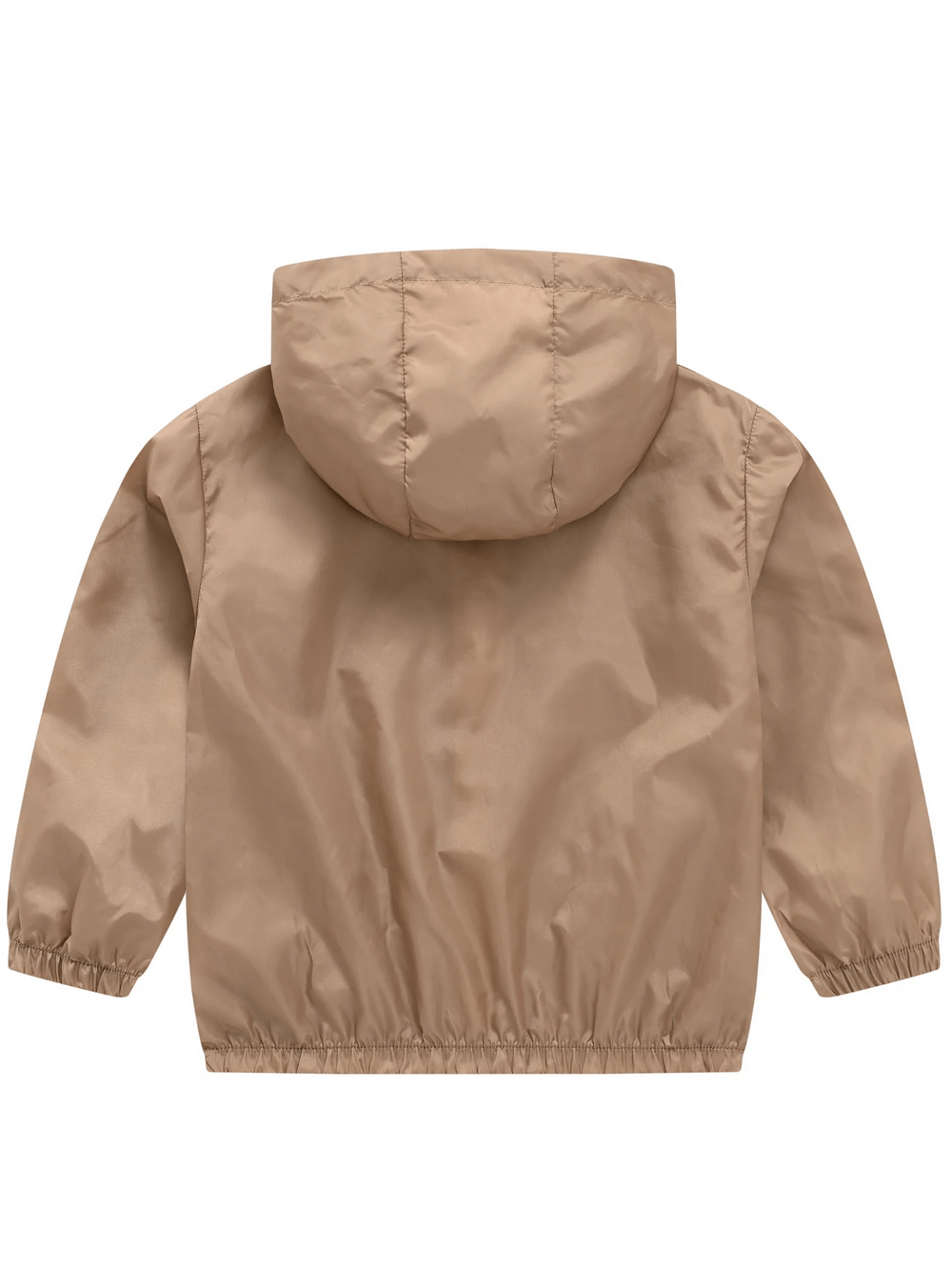 Back view of lightweight Children's Rainbow Zipper Hooded Jacket - SF3639 with hood and elastic cuffs, perfect for UV defense.