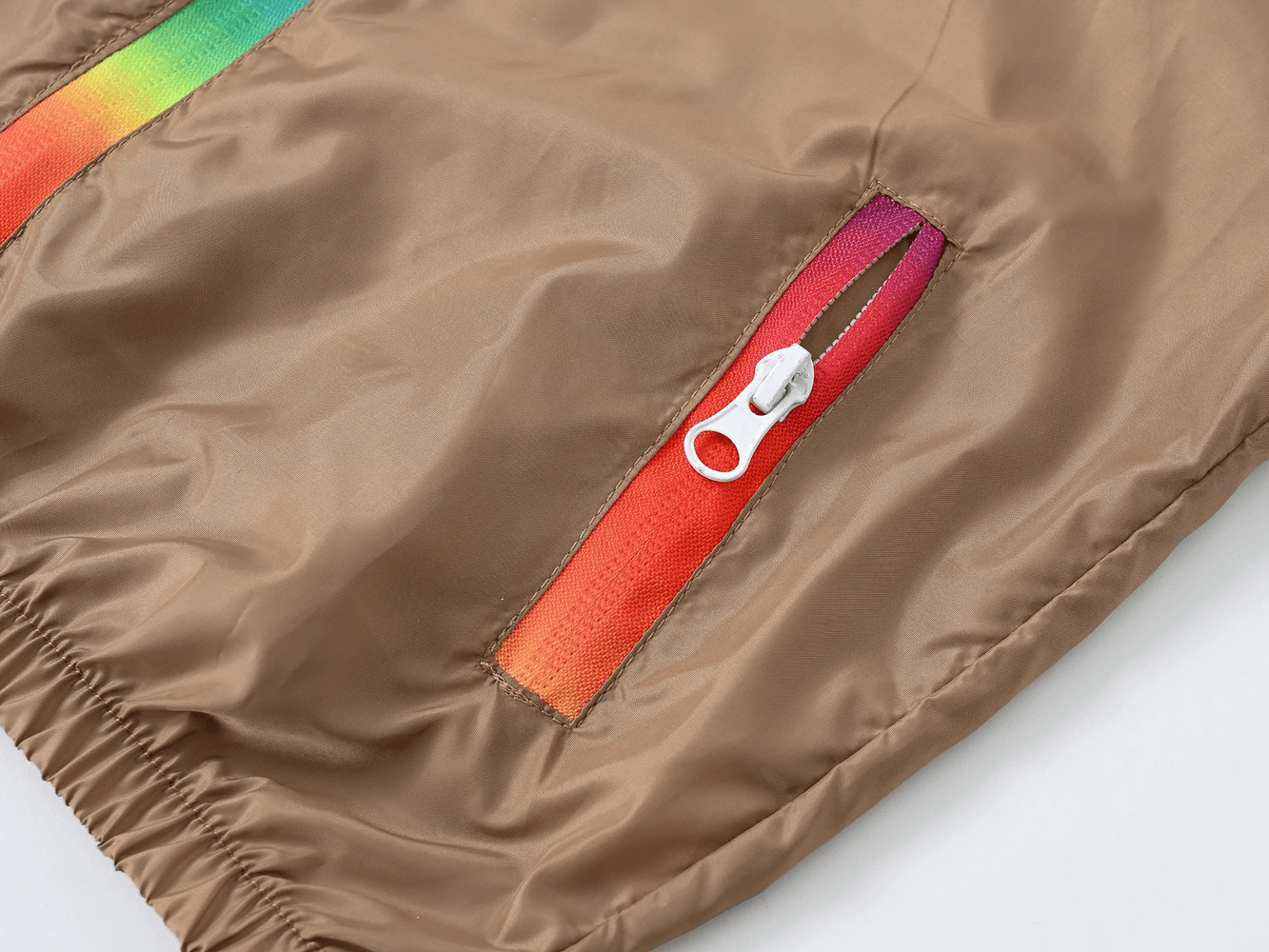 Children's Rainbow Zipper Hooded Jacket - SF3639 with colorful zipper and breathable fabric for UV sun protection.