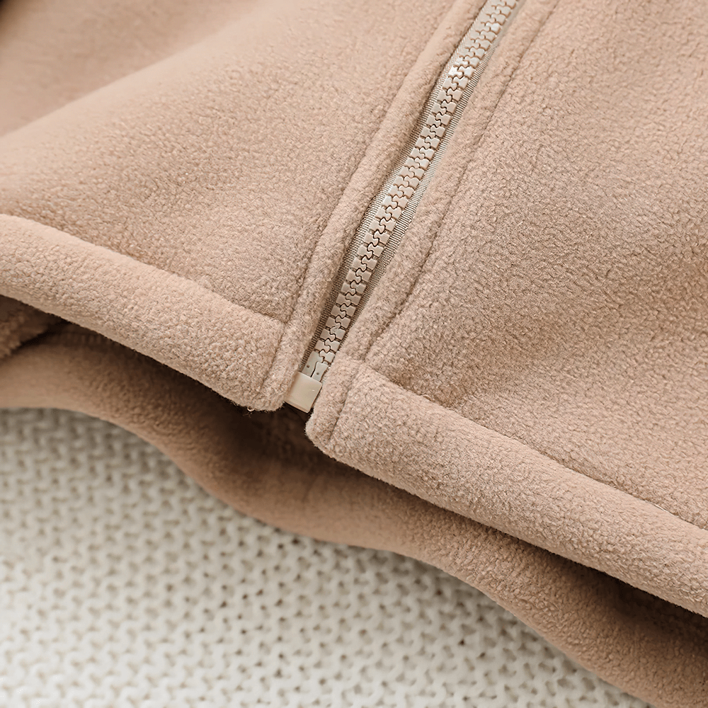 Close-up of Children's Thickened Fleece Hooded Jacket - SF3595 showing soft fleece texture and zip closure for warmth.