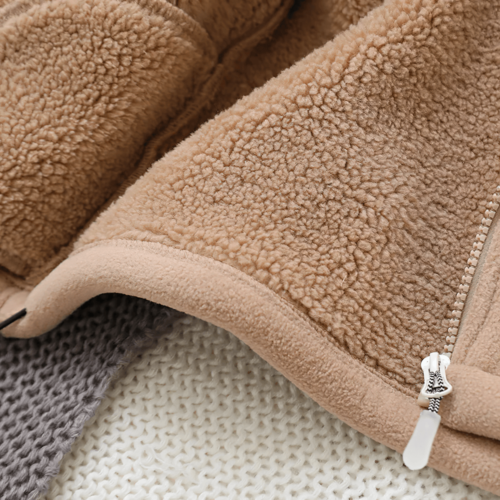 Close-up of Children's Thickened Fleece Hooded Jacket - SF3595 showing cozy fleece texture and zip detail for warmth.