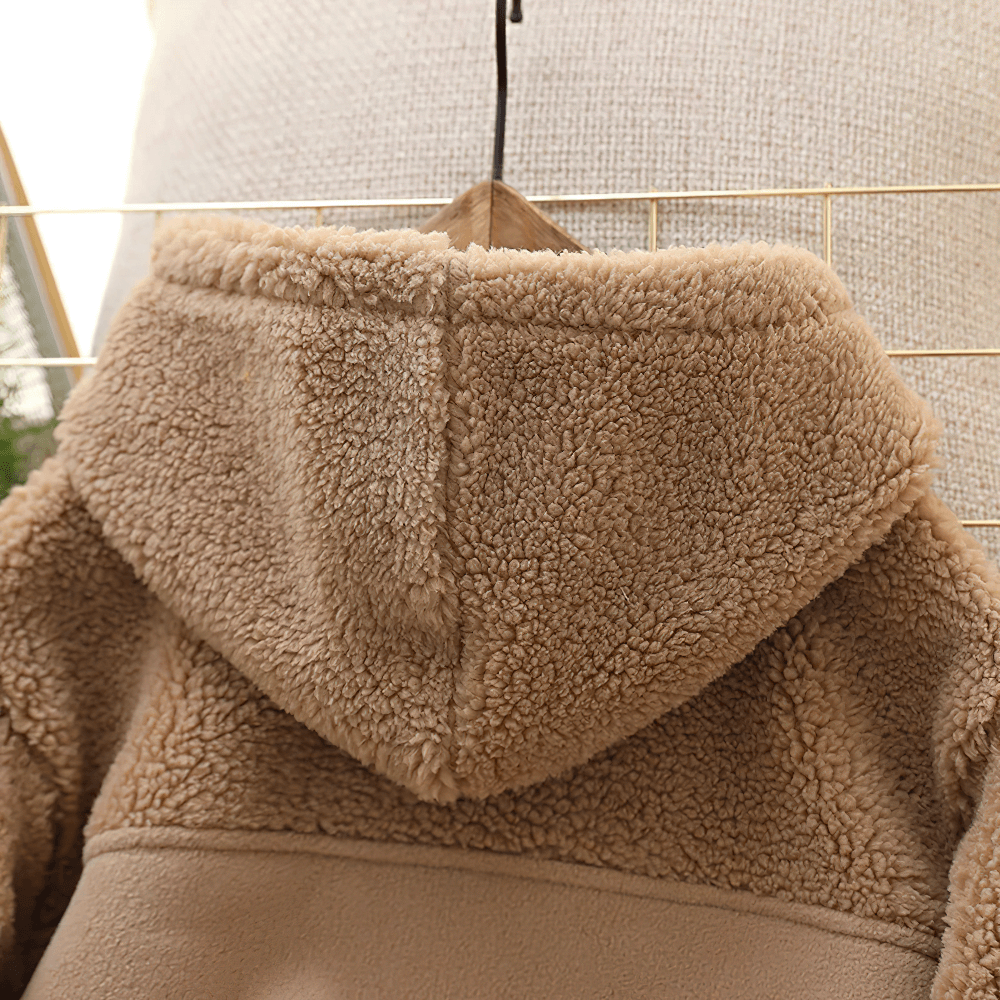 Back view of Children's Thickened Fleece Hooded Jacket - SF3595 with plush fleece lining perfect for cold weather.