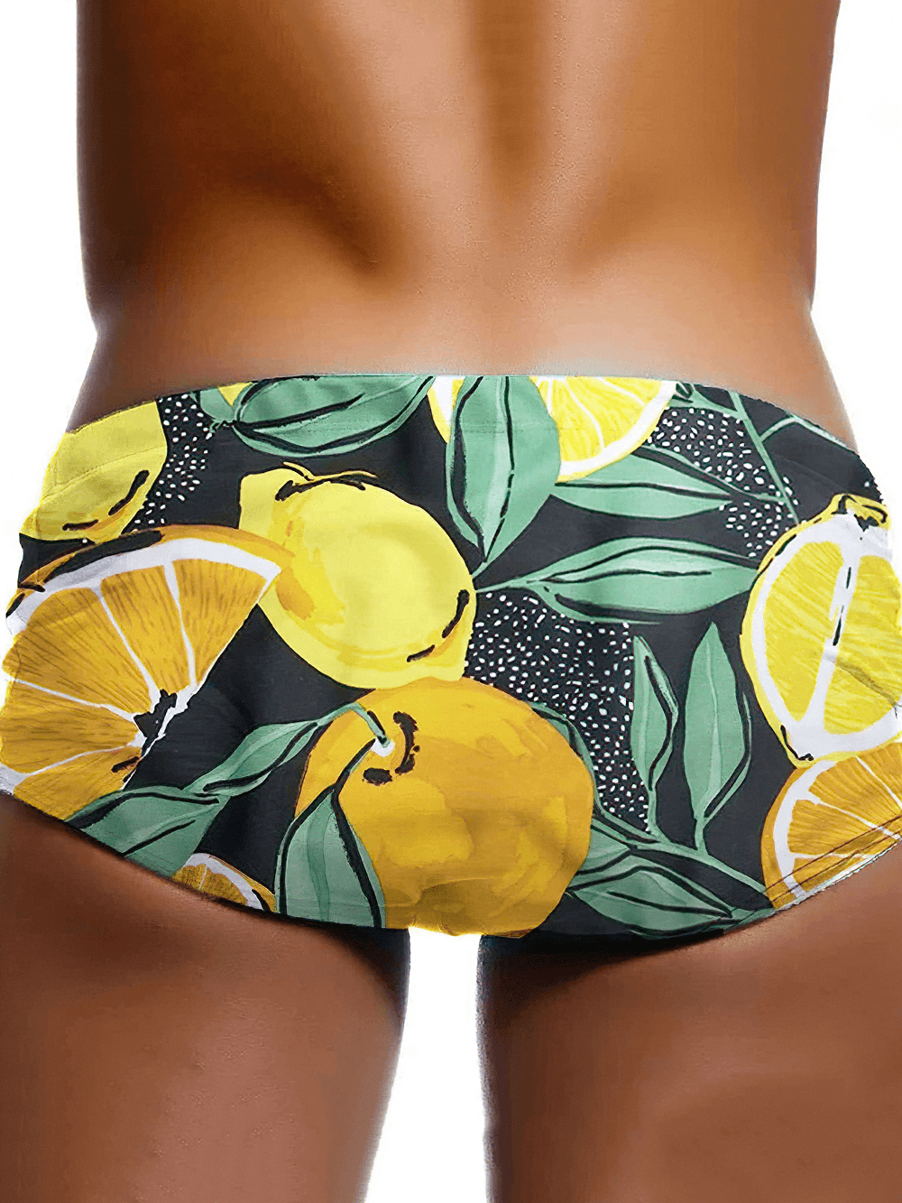 Citrus Pattern Swim Briefs for Beach and Surf - SF4711 featuring vibrant lemon design and comfortable fit.