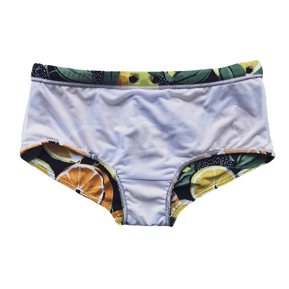 Citrus Pattern Swim Briefs for Beach and Surf - SF4711 featuring vibrant fruit design and a comfortable fit.