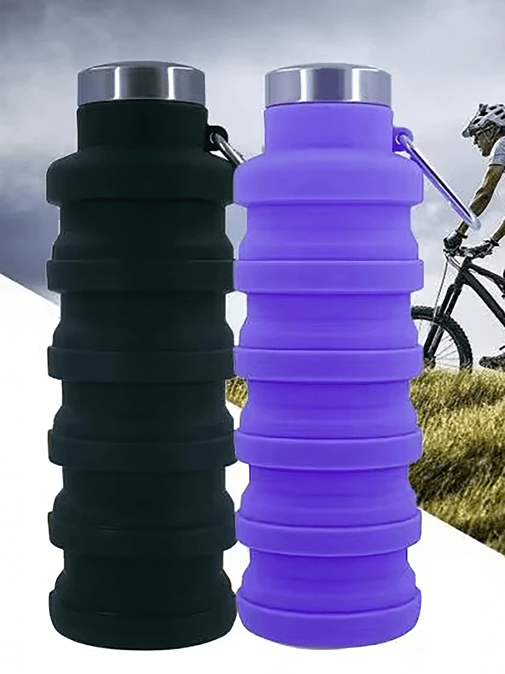 Collapsible Silicone Water Bottle for Hiking - SF3485, reusable and foldable design, ideal for camping and outdoor activities.
