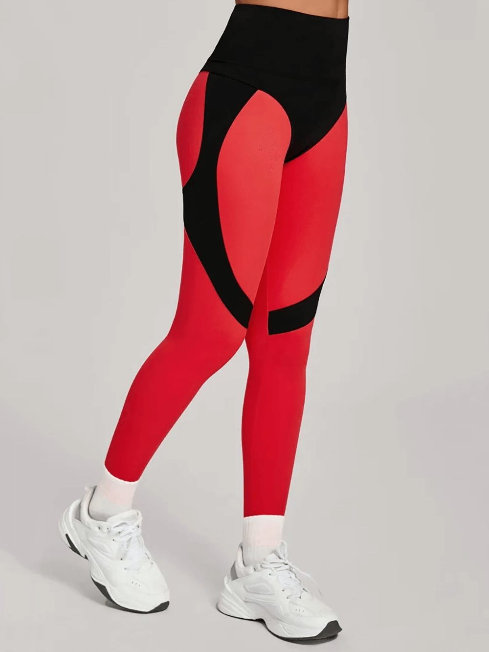Alt Tag: Color Block Butt Lift High Waist Yoga Leggings - SF4338 red and black contour panel high-waist squat-proof workout tights
