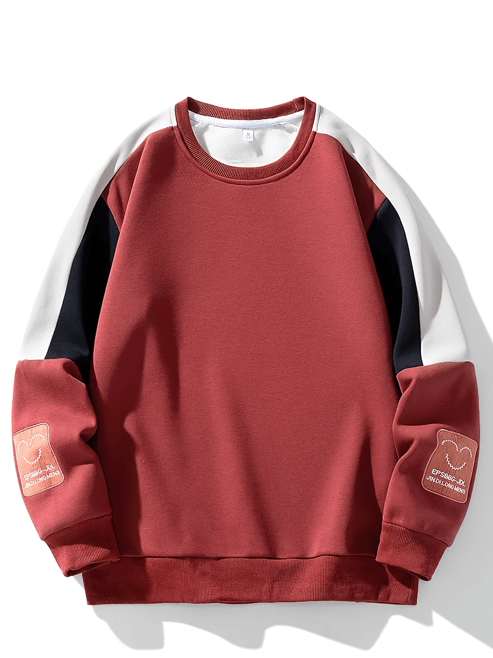 Color Block Crewneck Sweatshirt with Sleeve Patch - SF4700 in red with contrast raglan sleeves and embroidered patches.