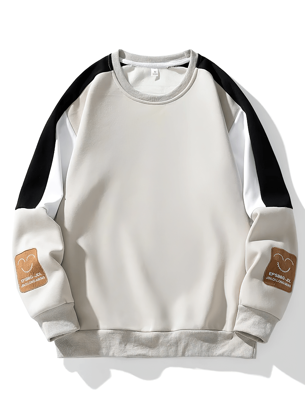 Color Block Crewneck Sweatshirt with Sleeve Patch - SF4700 in light gray with black and white contrast sleeves.