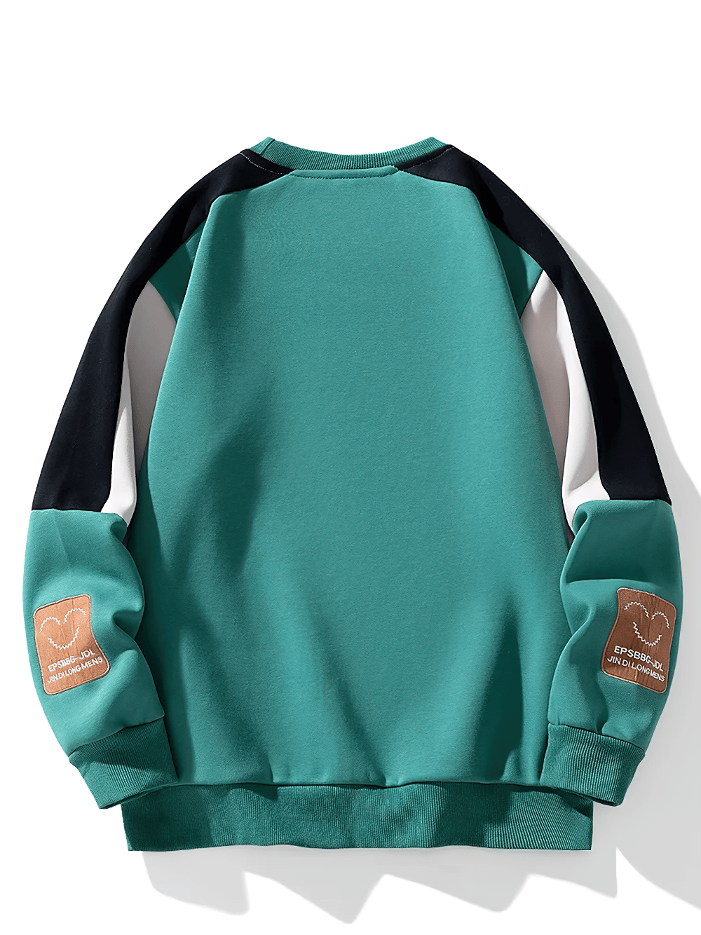 Color Block Crewneck Sweatshirt with Sleeve Patch - SF4700 in teal with contrast raglan sleeves and patch detail.