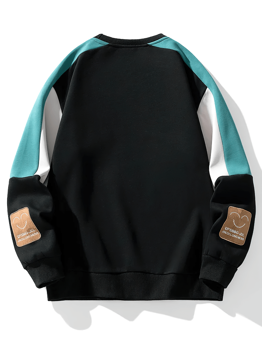 Color Block Crewneck Sweatshirt with Sleeve Patch - SF4700 showcasing back design with contrast raglan sleeves and patch details.