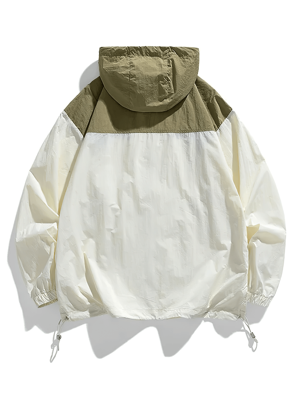 Color Block Hooded Windbreaker Jacket with Pockets - SF4725 in cream and olive, showing back view with adjustable hem.