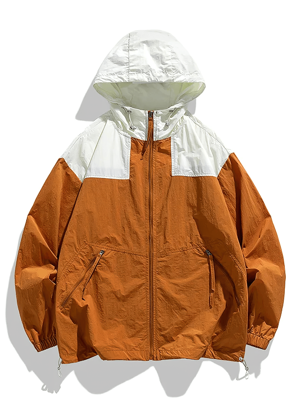 Color Block Hooded Windbreaker Jacket with Pockets - SF4725 in orange and white, full zip with hood and pockets.