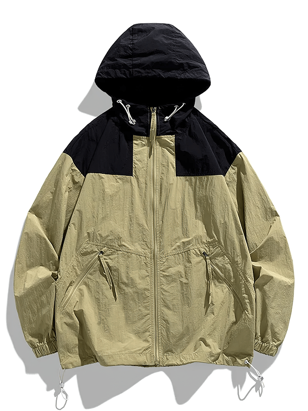 Color Block Hooded Windbreaker Jacket with Pockets - SF4725 in khaki and black