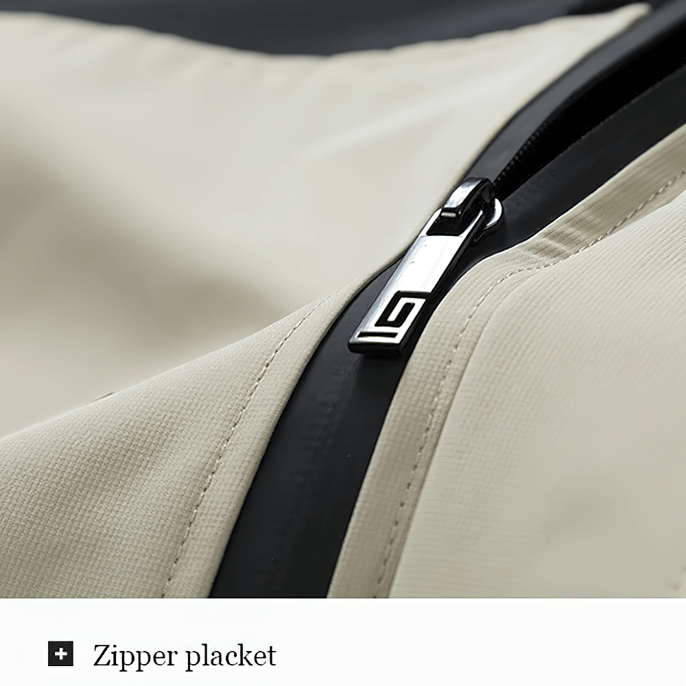 Close-up of zipper placket on Color-Block Jacket with Adjustable Hood and Pockets - SF4204