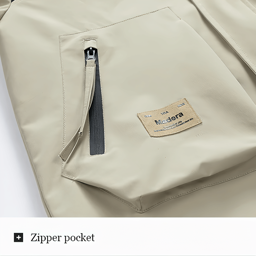 Close-up of pocket detail on Color-Block Jacket with Adjustable Hood and Pockets - SF4204, featuring a visible zipper pocket.