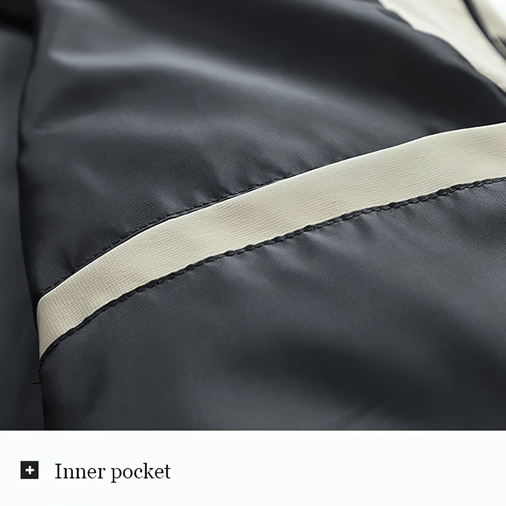 Close-up of Color-Block Jacket with Adjustable Hood and Pockets - SF4204, showcasing inner pocket detail.
