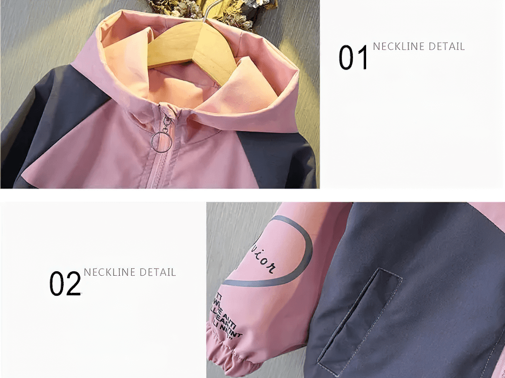 Color Block Letter Zipper Windbreaker Jacket - SF3560 showing neckline and sleeve details with letter print.