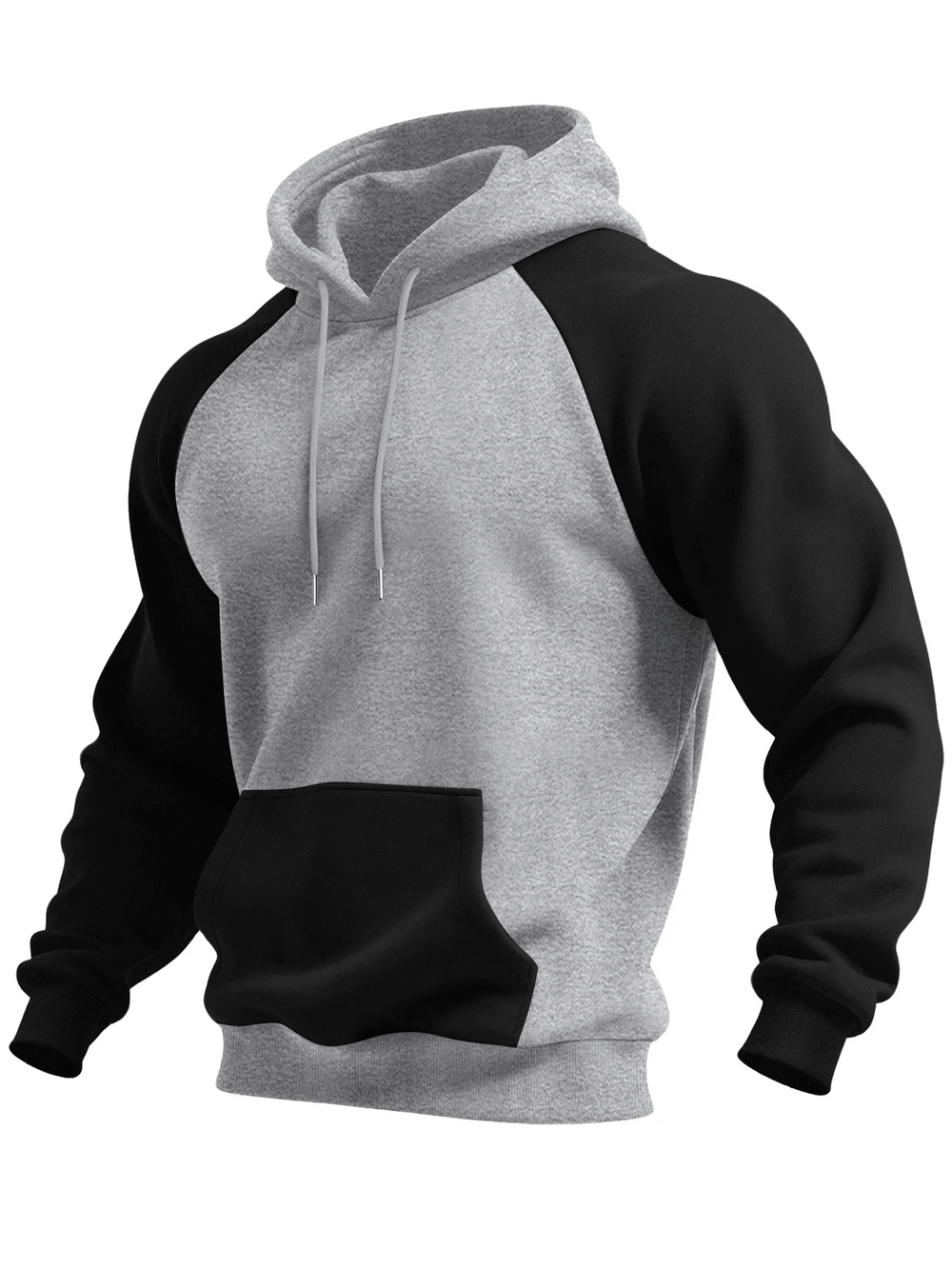 Color Block Pullover Hoodie with Raglan Sleeves - SF4602 in gray and black, perfect for workouts and active wear.