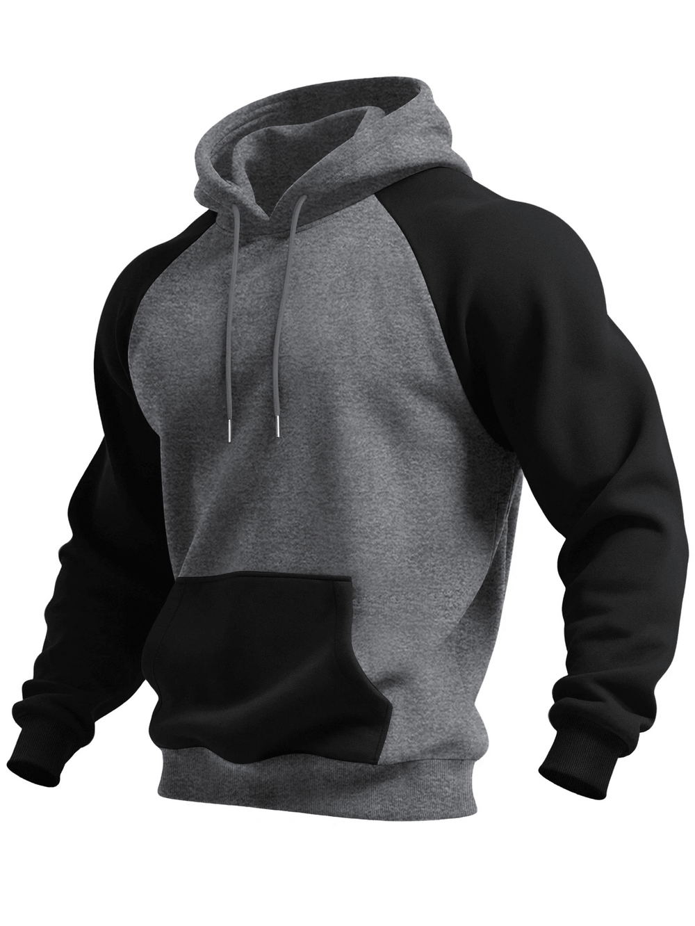 Color Block Pullover Hoodie with Raglan Sleeves - SF4602 in gray and black, perfect for workouts and casual wear.