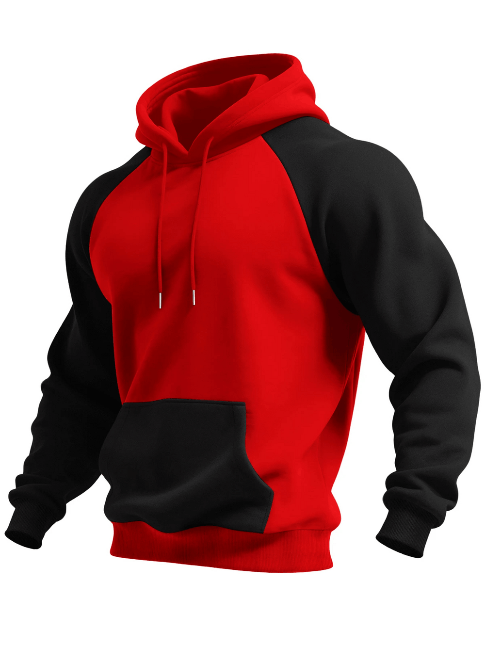 Color Block Pullover Hoodie with Raglan Sleeves - SF4602 in red and black, ideal for workouts and active wear.